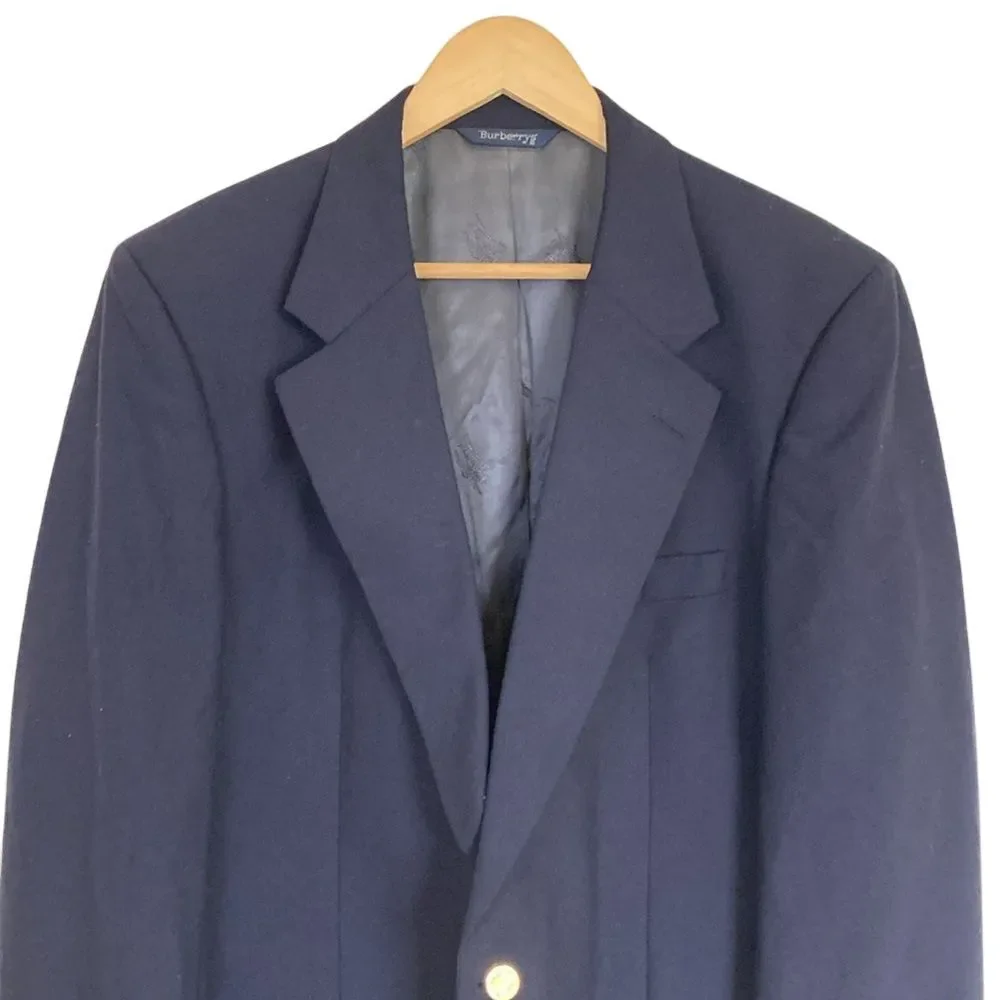 Burberrys' Mens Vintage Navy Wool 44R Blazer 2 Gold Button Front‎ Single Vent